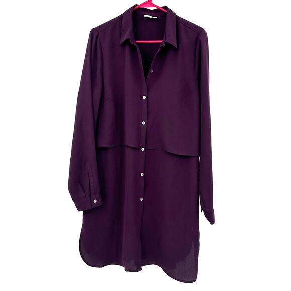 J Jill Size Medium Tall Shirt Dress Purple Button Up Long Sleeve Curved Hem‎ - Picture 1 of 5